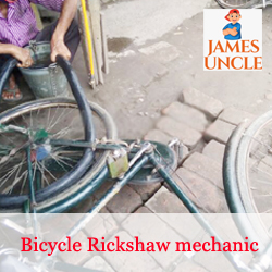Bicycle Rickshaw mechanic Mr. Jibon Krishna Paul in Sheoraphuli